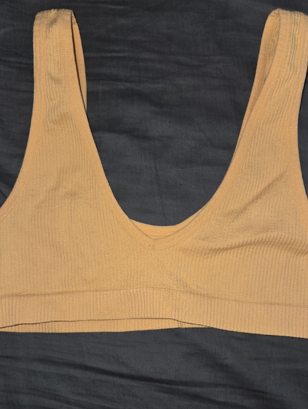Colsie Ribbed V-Neck Bralette in Tan
